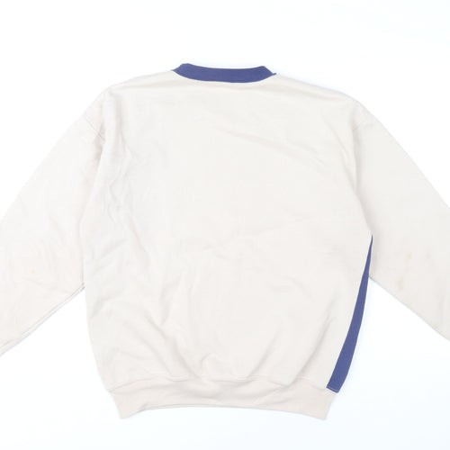 Gabicci Men's Beige Navy 90s Vintage Geometric Pullover Sweatshirt M