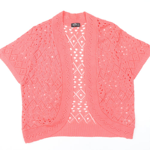 ENVY Women’s Pink Open Knit Short Sleeve Cardigan L