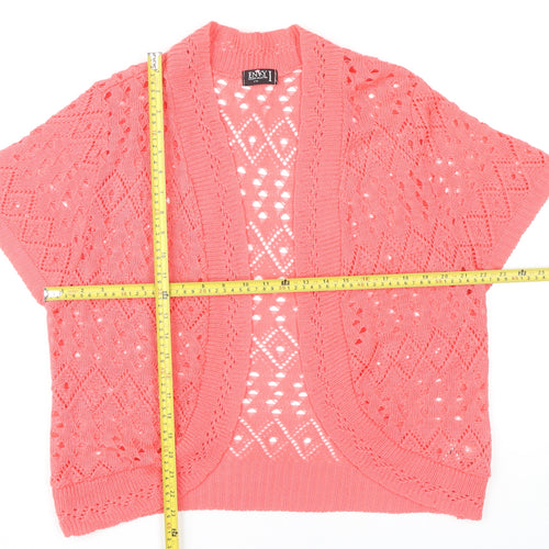 ENVY Women’s Pink Open Knit Short Sleeve Cardigan L