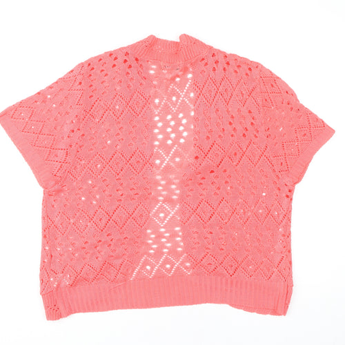ENVY Women’s Pink Open Knit Short Sleeve Cardigan L