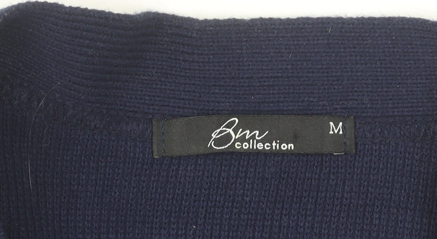 BM Collection Women's Blue M Cardigan V-Neck Long Sleeve Knit