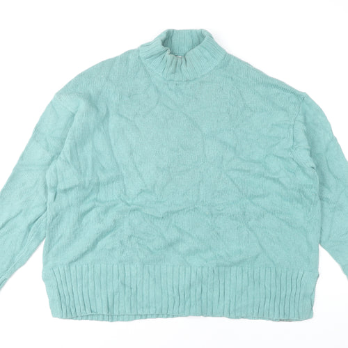 Kin Women’s Green Mock Neck Long Sleeve Cotton Wool Pullover Jumper L