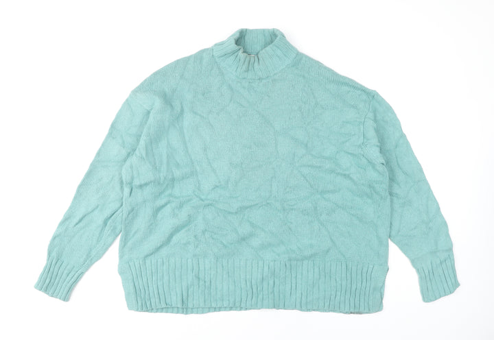 Kin Women’s Green Mock Neck Long Sleeve Cotton Wool Pullover Jumper L