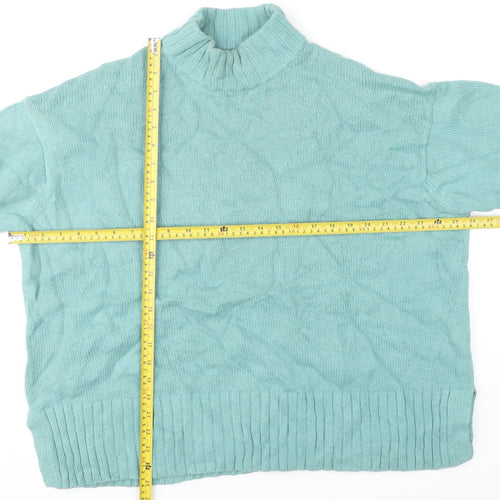 Kin Women’s Green Mock Neck Long Sleeve Cotton Wool Pullover Jumper L