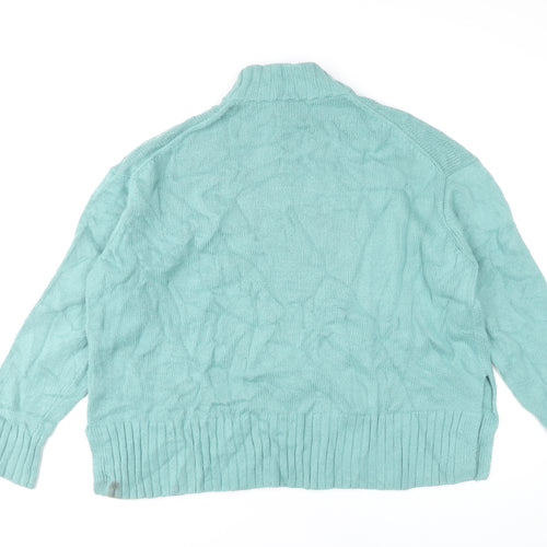Kin Women’s Green Mock Neck Long Sleeve Cotton Wool Pullover Jumper L
