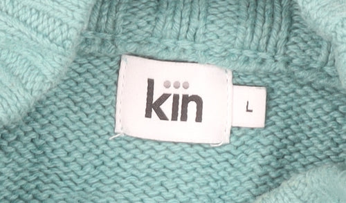 Kin Women’s Green Mock Neck Long Sleeve Cotton Wool Pullover Jumper L