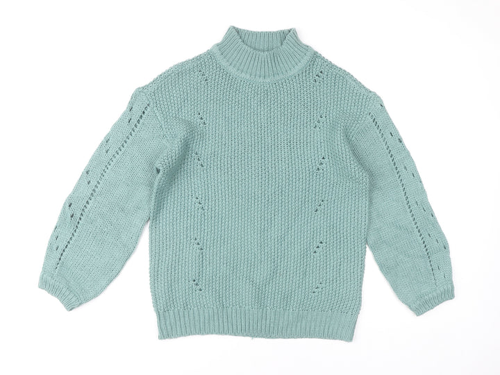 Aniston Women's Green Size 12 Chunky Knit Mock Neck Jumper