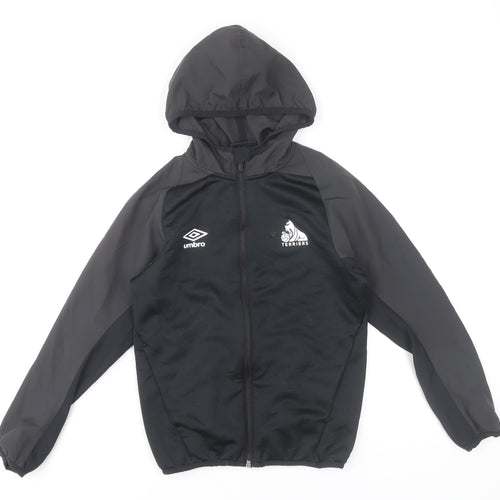 Umbro Boys Black Windbreaker Jacket Hooded Full Zip Size 9Y