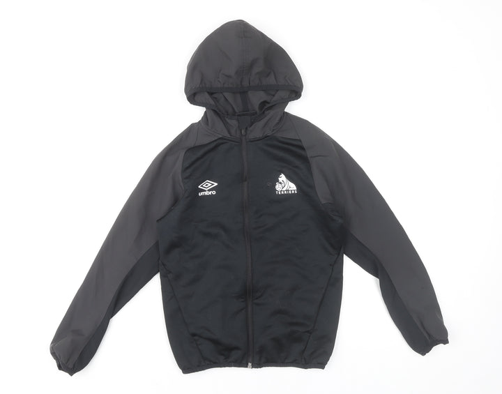 Umbro Boys Black Windbreaker Jacket Hooded Full Zip Size 9Y