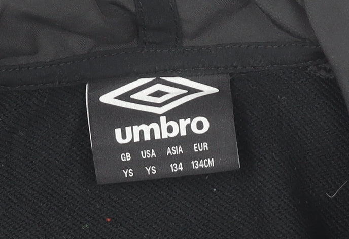 Umbro Boys Black Windbreaker Jacket Hooded Full Zip Size 9Y