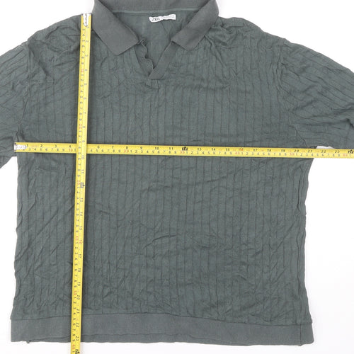 Zara Men’s Green XL Linen Blend Short Sleeve Polo Shirt