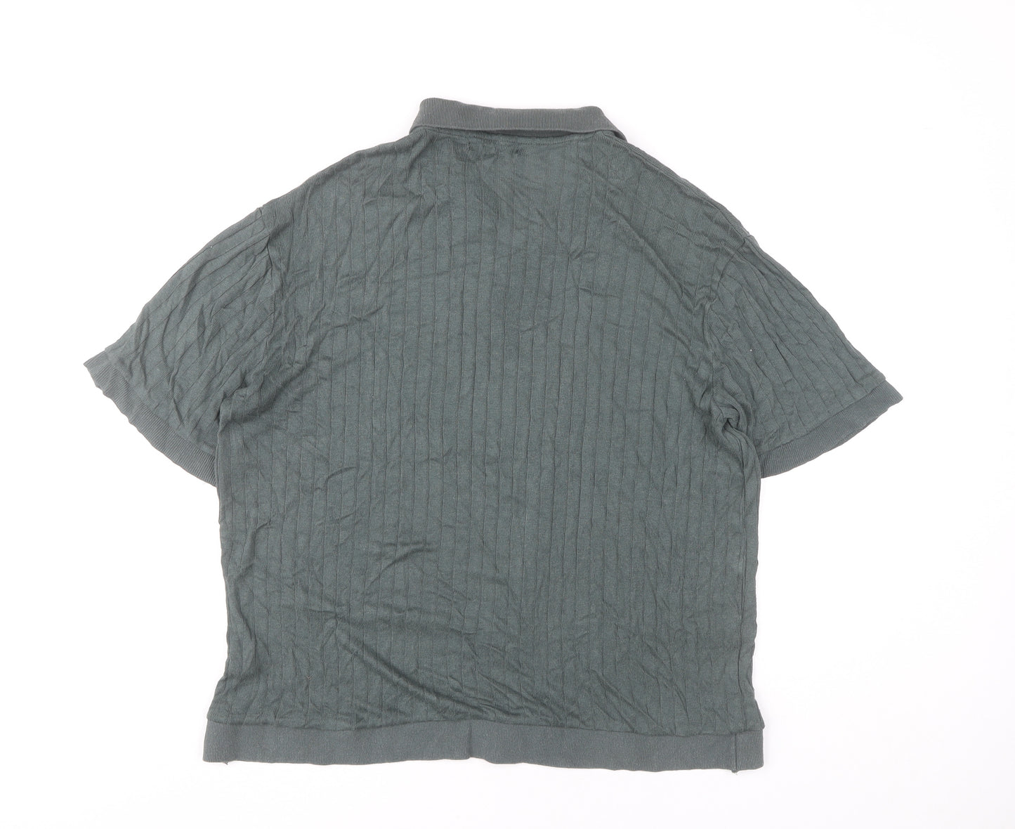 Zara Men’s Green XL Linen Blend Short Sleeve Polo Shirt