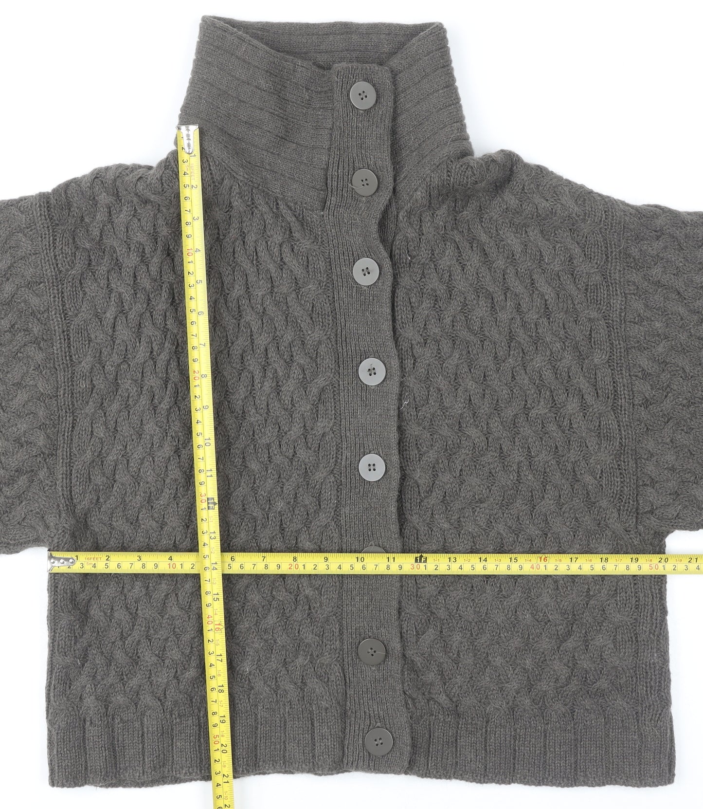 French Connection Women's Grey Alpaca Blend Cable Knit Cardigan M