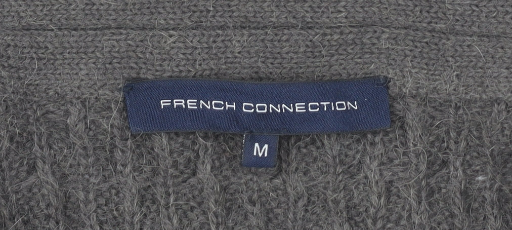 French Connection Women's Grey Alpaca Blend Cable Knit Cardigan M