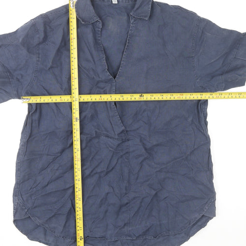 Jigsaw Women's Blue Linen Collared Short Sleeve Blouse UK 12