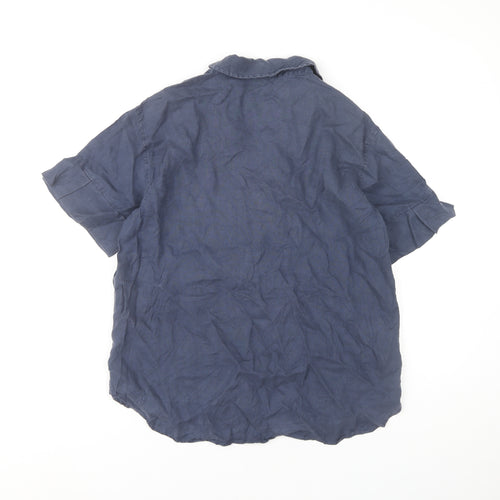 Jigsaw Women's Blue Linen Collared Short Sleeve Blouse UK 12