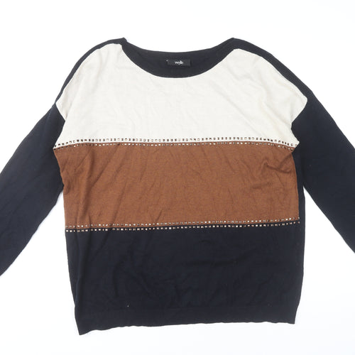 Wallis Women's Black Brown Colour Block Studded Jumper Size M