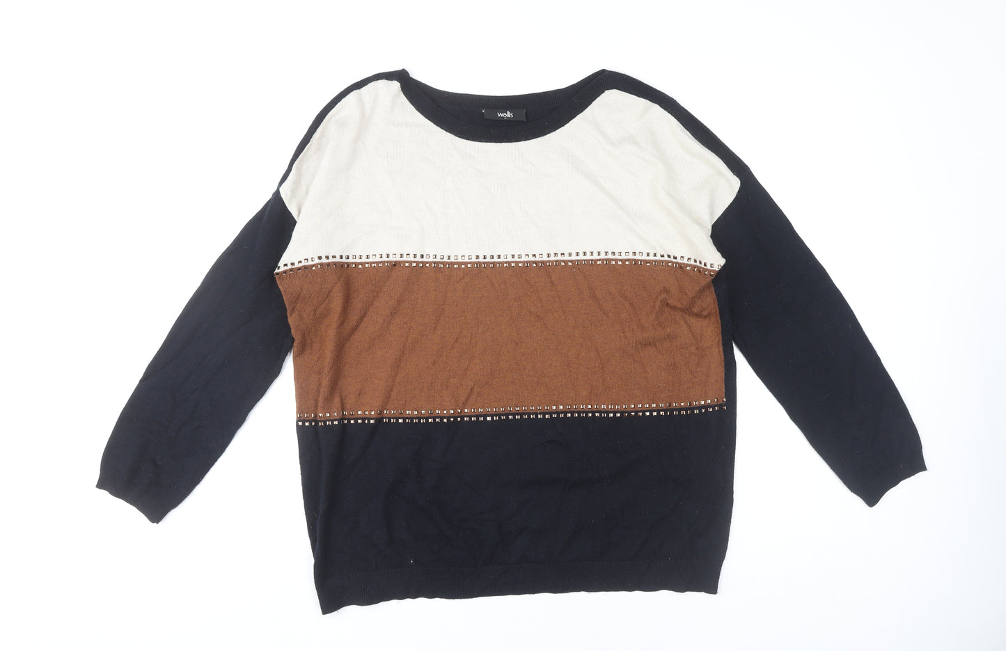 Wallis Women's Black Brown Colour Block Studded Jumper Size M