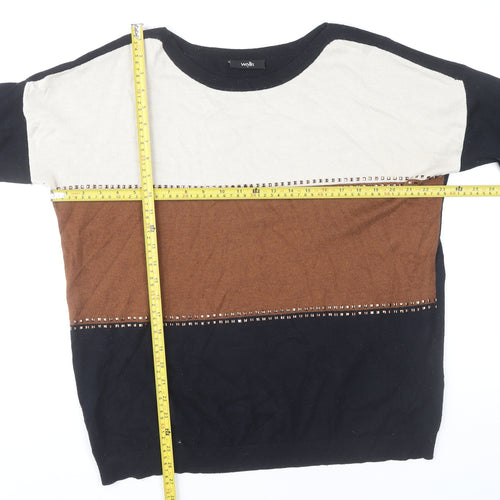 Wallis Women's Black Brown Colour Block Studded Jumper Size M