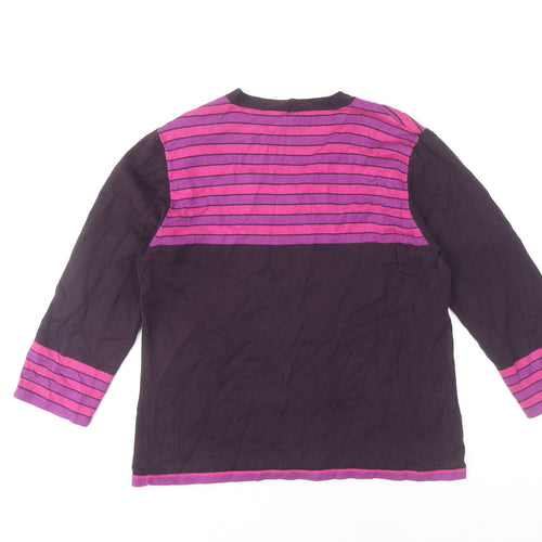 CC Women's Purple Striped V-Neck 3/4 Sleeve Pullover Jumper M