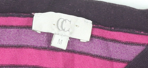 CC Women's Purple Striped V-Neck 3/4 Sleeve Pullover Jumper M