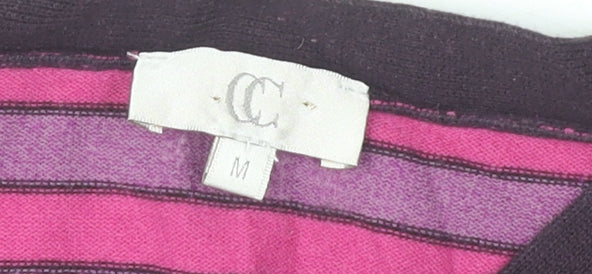 CC Women's Purple Striped V-Neck 3/4 Sleeve Pullover Jumper M