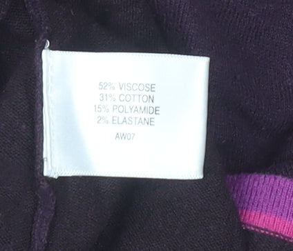 CC Women's Purple Striped V-Neck 3/4 Sleeve Pullover Jumper M