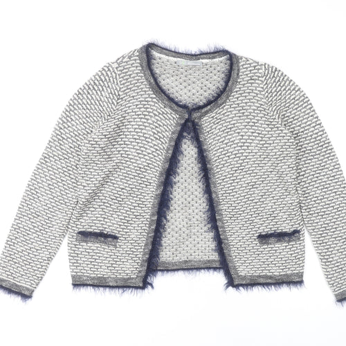 Marks and Spencer Women’s Grey Geometric Fur Trim Cardigan Size 12