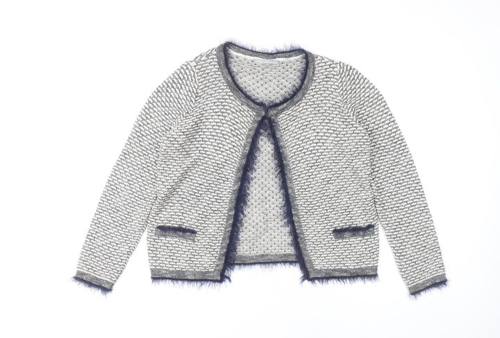 Marks and Spencer Women’s Grey Geometric Fur Trim Cardigan Size 12