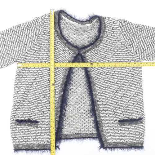 Marks and Spencer Women’s Grey Geometric Fur Trim Cardigan Size 12