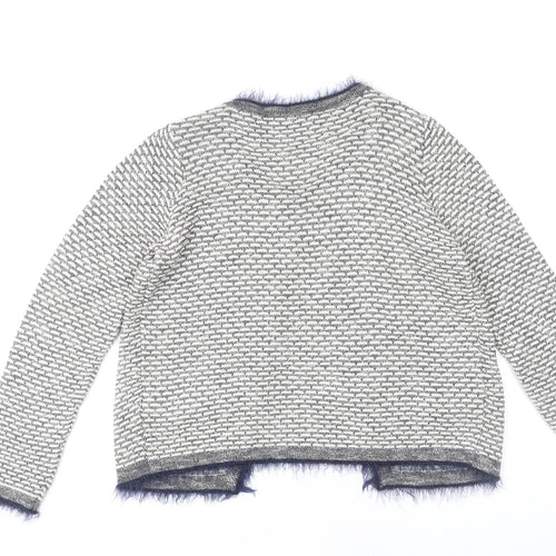 Marks and Spencer Women’s Grey Geometric Fur Trim Cardigan Size 12