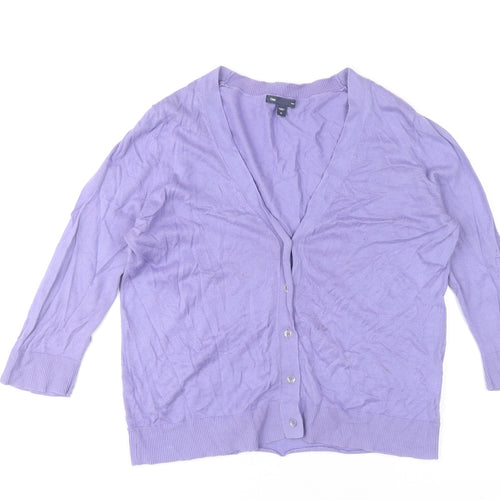 Gap Women's Purple Cotton V-Neck Cardigan M 3/4 Sleeve