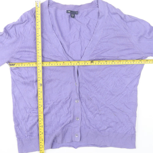 Gap Women's Purple Cotton V-Neck Cardigan M 3/4 Sleeve