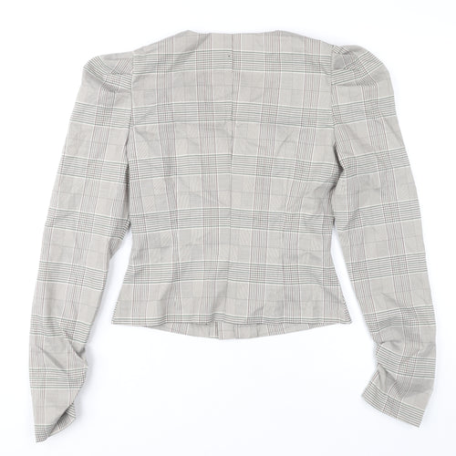 Missguided Women's Grey Check Slim Fit Puff Sleeve V-Neck Blouse UK 8