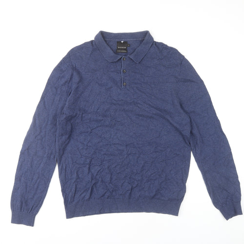 Bäumler Men's Blue Knit Cotton Blend Henley Jumper Size L
