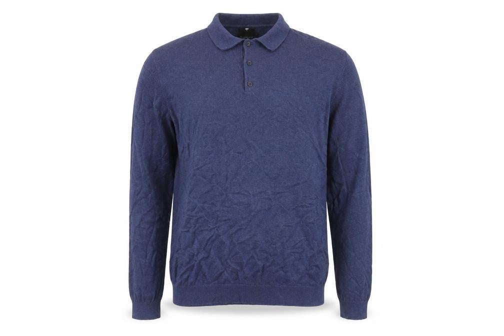 Bäumler Men's Blue Knit Cotton Blend Henley Jumper Size L