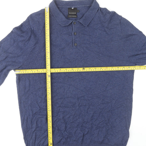 Bäumler Men's Blue Knit Cotton Blend Henley Jumper Size L