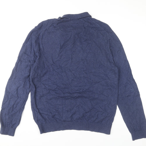 Bäumler Men's Blue Knit Cotton Blend Henley Jumper Size L