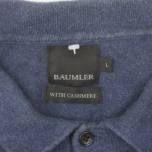 Bäumler Men's Blue Knit Cotton Blend Henley Jumper Size L