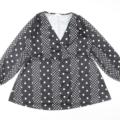 Yours Womens Black Polka Dot Wrap Blouse UK 18 Plus Long Sleeve