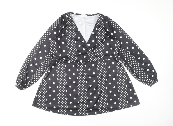 Yours Womens Black Polka Dot Wrap Blouse UK 18 Plus Long Sleeve