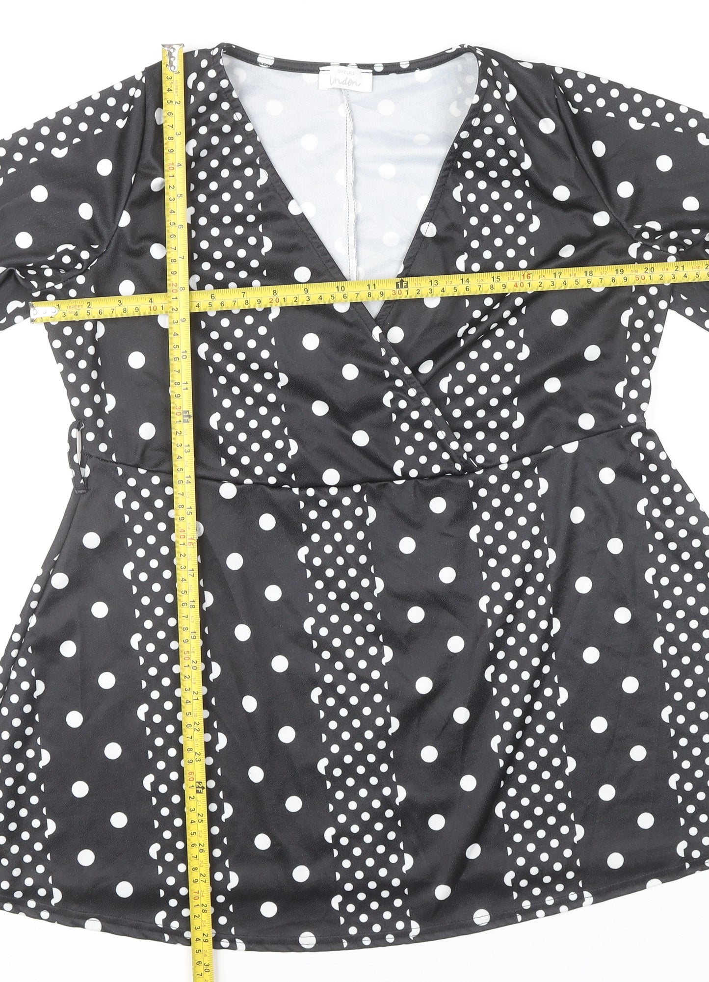 Yours Womens Black Polka Dot Wrap Blouse UK 18 Plus Long Sleeve