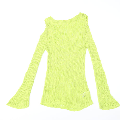 Next Women's Green Size 10 Open-Knit Bell Sleeve Pullover Jumper