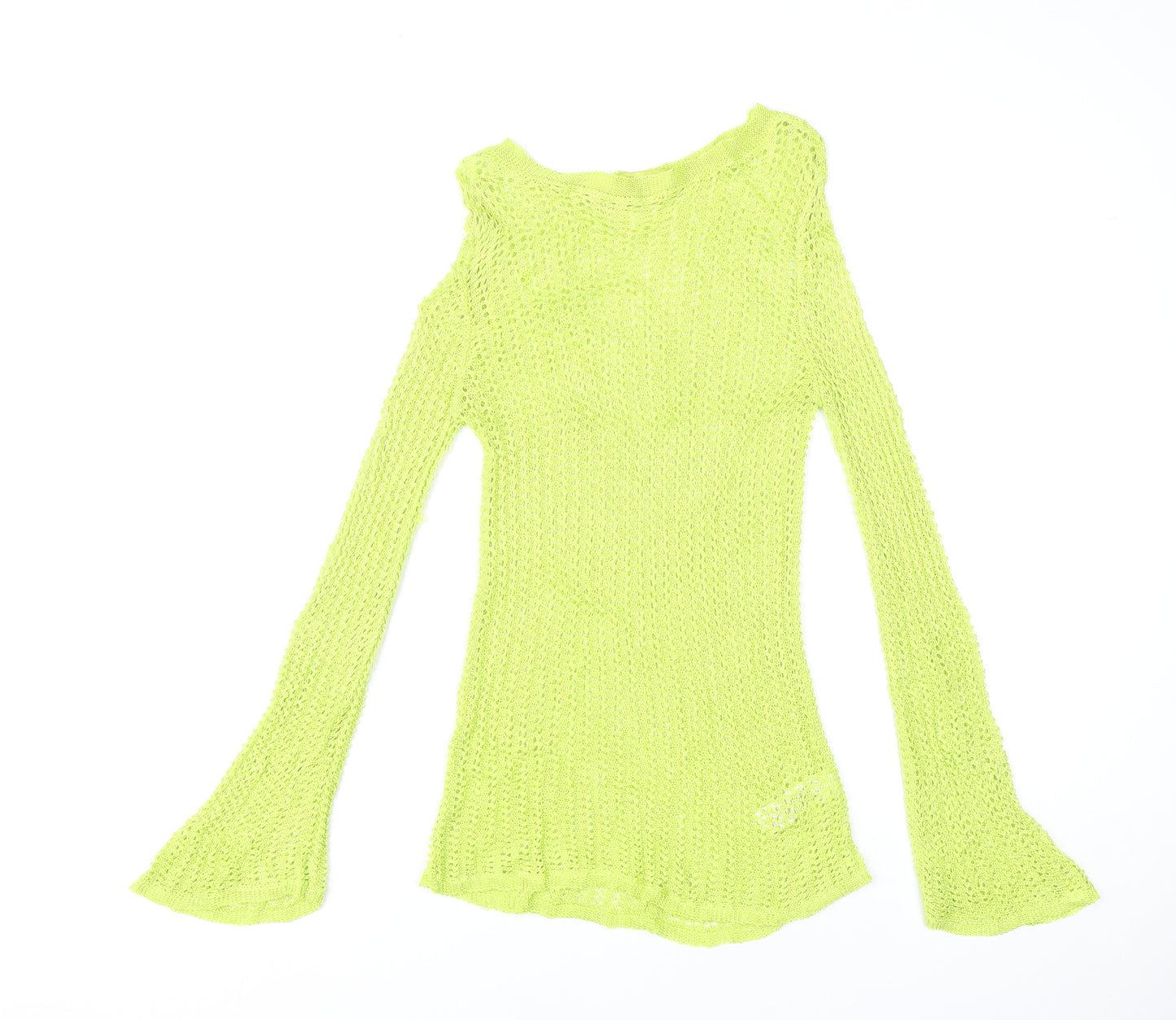 Next Women's Green Size 10 Open-Knit Bell Sleeve Pullover Jumper