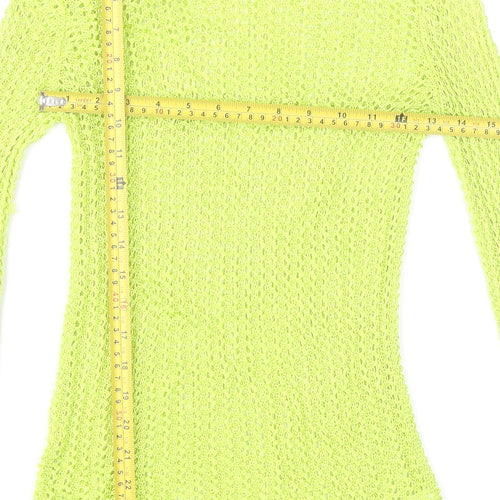 Next Women's Green Size 10 Open-Knit Bell Sleeve Pullover Jumper