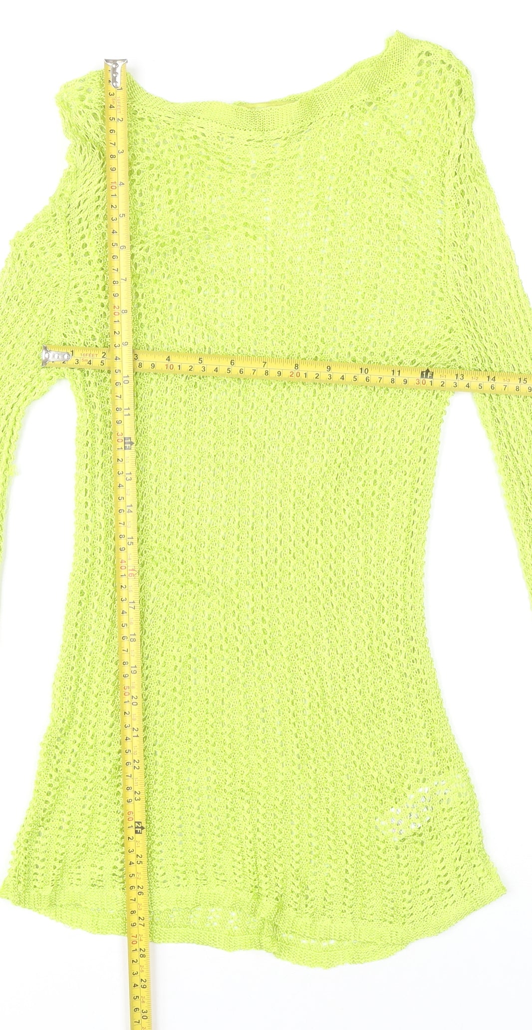 Next Women's Green Size 10 Open-Knit Bell Sleeve Pullover Jumper