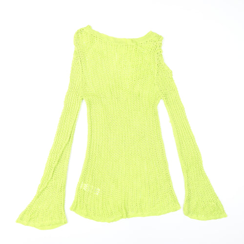 Next Women's Green Size 10 Open-Knit Bell Sleeve Pullover Jumper