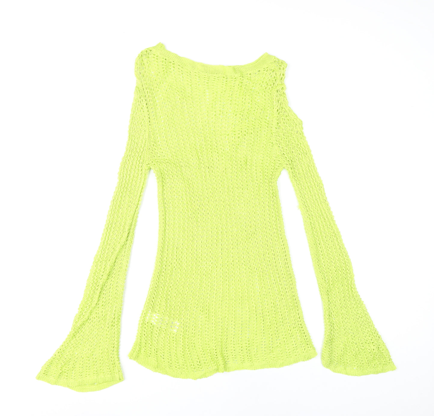 Next Women's Green Size 10 Open-Knit Bell Sleeve Pullover Jumper