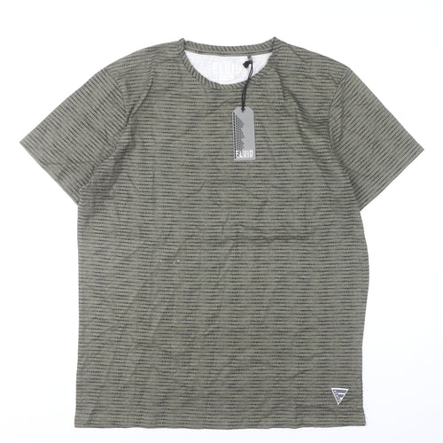 Fluid Men's Green Striped Cotton Crew Neck T-Shirt XL