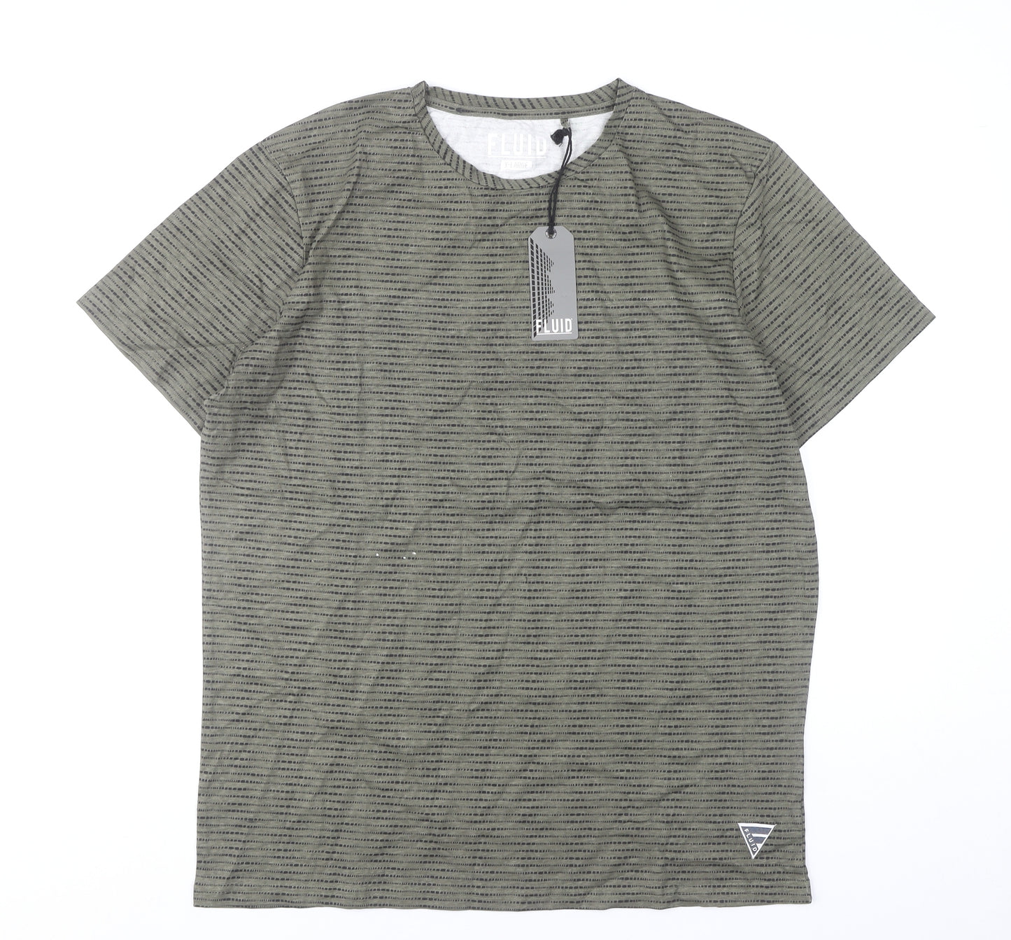 Fluid Men's Green Striped Cotton Crew Neck T-Shirt XL